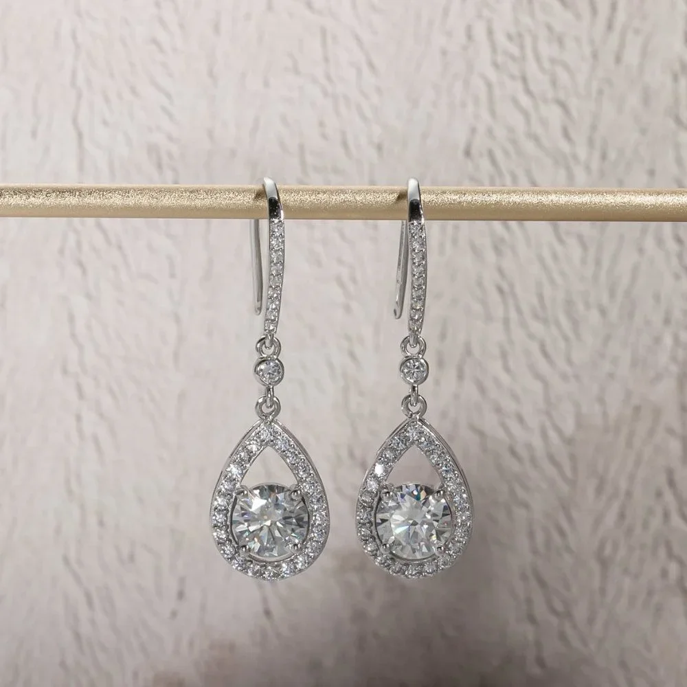 Certified 2ct. t.w. Moissanite Diamond Tear Drop Earrings NEW